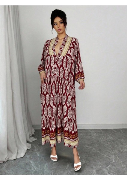 Kadın Vintage Etnik Desenli Uzun Elbise – Rahat ve Şık Günlük Kullanıma Uygun indirimleri