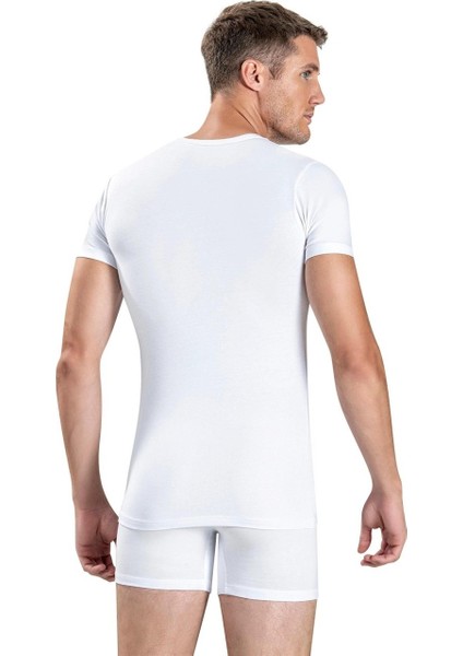 Erkek 4'lü Beyaz Likralı Derin V Yaka Yarım Kol Atlet modelleri