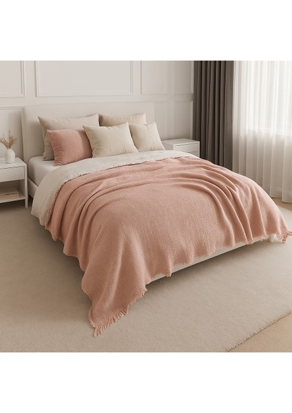 Müslin Toz Pembe Renk 6 Katlı Yorgan Çift Kişilik 240X220 Cm.