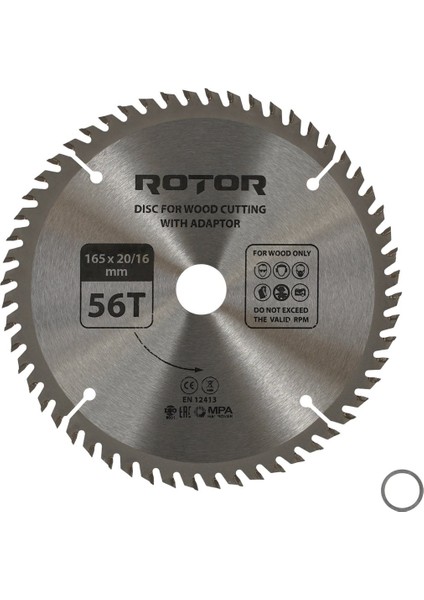 Daire Testere Bıçağı ROTOR 165*20/16 adaptörlü 56T Ahşap kesme diski