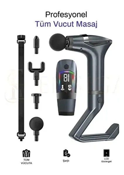 U Şeklinde Derin Doku, Boyun ve Omuz Sırt Bel Uzatılmış Sap Masaj Tabancası Masaj 4 Başlık ve 5 Mod fırsatları