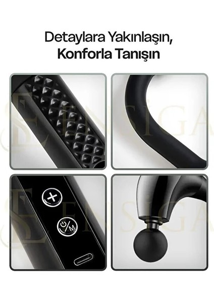 U Şeklinde Derin Doku, Boyun ve Omuz Sırt Bel Uzatılmış Sap Masaj Tabancası Masaj 4 Başlık ve 5 Mod