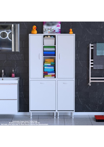 Alaçatı Inci 90 x 160 x 32 Banyo Dolabı Çok Amaçlı Dolap Kirli Çamaşır Sepetli Dolap