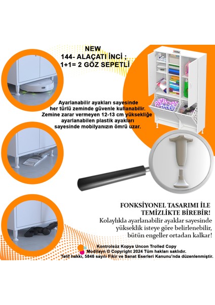 Alaçatı Inci 90 x 160 x 32 Banyo Dolabı Çok Amaçlı Dolap Kirli Çamaşır Sepetli Dolap