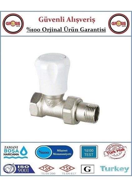 Düz Radyatör Vanası - %100 Prinç - 1/2''