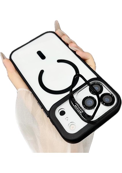 iPhone 17 Pro Max Kılıf Standlı Mika Magsafe Hassas Buton Metal Tuşlu + Kamera Lens Cam Hediyeli Set