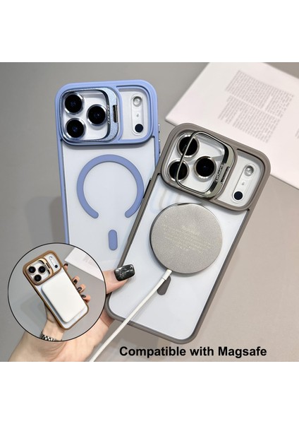 iPhone 17 Pro Max Kılıf Standlı Mika Magsafe Hassas Buton Metal Tuşlu + Kamera Lens Cam Hediyeli Set indirimleri