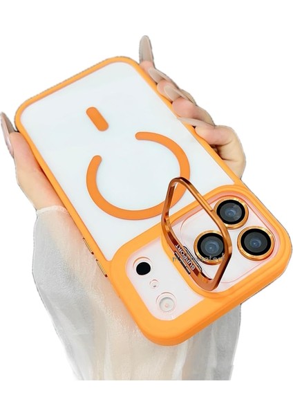 iPhone 17 Pro Kılıf Standlı Mika Magsafe Hassas Buton Metal Tuşlu +Kamera Lens Cam Hediyeli Set