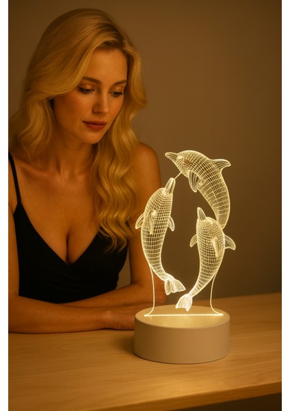 Dekoratif 3D Yunus Tasarımlı LED Gece Lambası