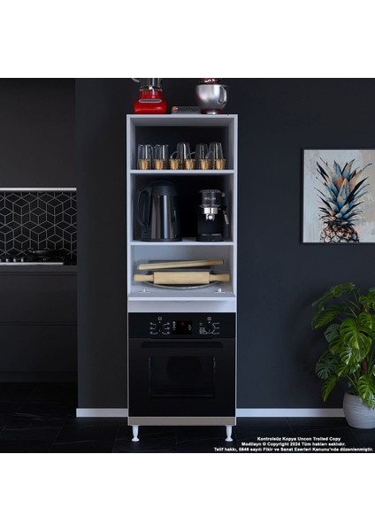 ELİT SİLVA 59,6 x 192,2 x 56 cm Ankastre Fırın 1 Kapaklı Ekmeklikli Dolap Çok Amaçlı dolap