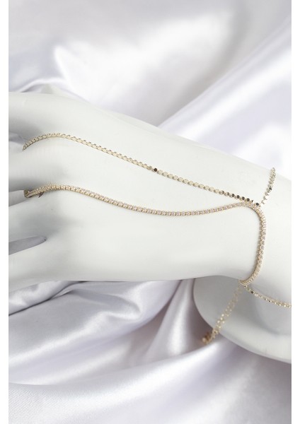 Pirinç Zirkon Taşlı Ezme Zincir Model Gold Renk Kadın Şahmeran