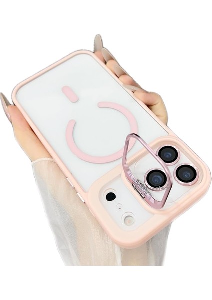 iPhone 17 Pro Max Kılıf Standlı Mika Magsafe Hassas Buton Metal Tuşlu + Kamera Lens Cam Hediyeli Set