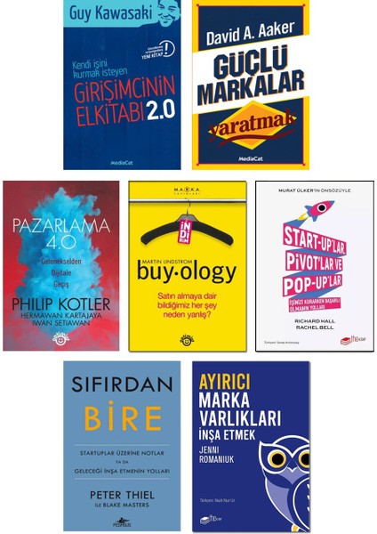 - Kendi İşini Kurmak İsteyen Girişimcinin El kitabı 2.0 + Güçlü Markalar Yaratmak + Pazarlama + Buyology + Startuplar + Sıfırdan Bire + Ayırıcı Marka Varlıkları - 7’li Set
