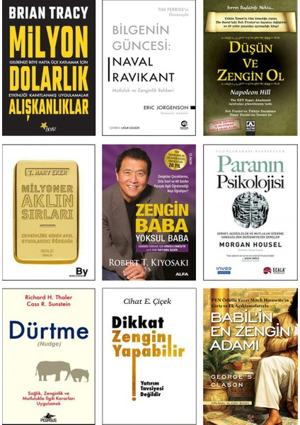 Milyon Dolarlık Alışkanlıklar - Bilgenin Güncesi - Düşün ve Zengin Ol - Milyoner - Zengin Baba Yoksul Baba - Paranın Psikolojisi - Dürtme - Babilin En Zengin Adamı - Dikkat Zengin Yapabilir / 9 Kitap