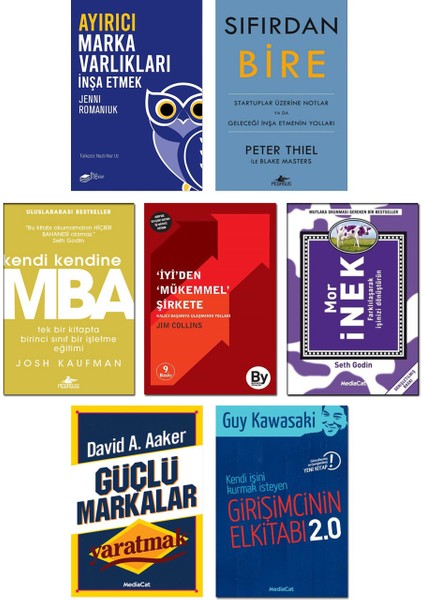 - Sıfırdan Bire + Kendi Kendine Mba + İyiden Mükemmel Şirkete + Mor İnek + Güçlü Markalar Yaratmak + Girişimcinin Elkitabı 2.0 + Ayırıcı Marka Varlıkları - 7’li İş Ekonomi Kitap Seti
