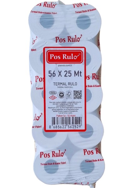 56X25 Termal Rulo - Yazarkasa Pos Rulosu 5 Paket 50 Adet