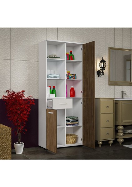 MODİLAYN 55 x 160 x 32 cm Çok Amaçlı Dolap 3 Kapaklı Çekmeceli Banyo Dolabı Ofis Dolabı Mutfak Dolabı modelleri