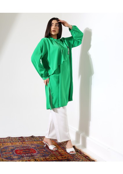 Büyük Beden Pile Kısa Tesettür Tunik