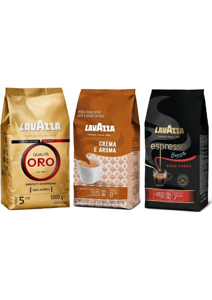 Qualità Oro + Crema E Aramo + Espresso Barista Gran Crema Çekirdek Kahve (1000GR) 3'lü Paket