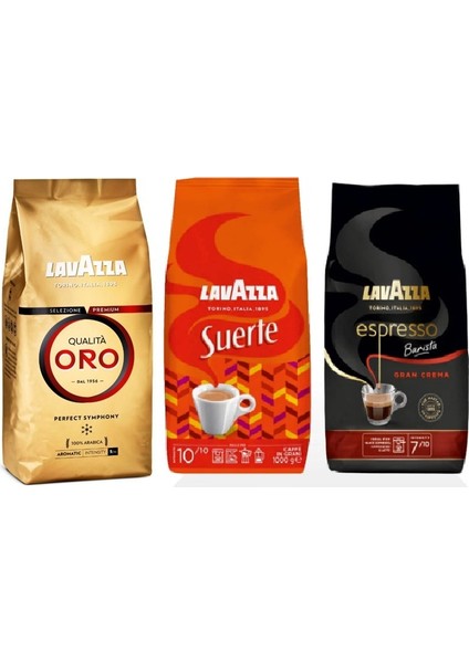 Qualità Oro + Suerte + Espresso Barista Gran Crema Çekirdek Kahve (1000GR) 3'lü Paket
