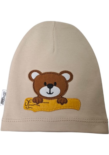 0-2 Yaş Erkek Bebe Bej Renk Ayıcık Figürlü Yazlık Bere