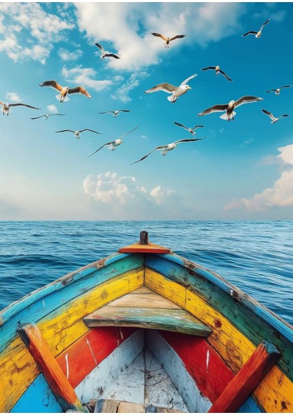 Mavi Deniz ve Renkli Kayık Kanvas Tablo – Doğa Manzara Ev Ofis Dekorasyonu fiyatları