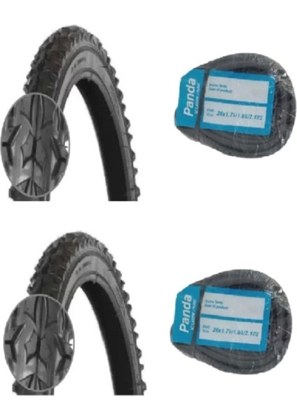 26 Jant 26X1.95/2.00 (52-559) Bisiklet Dış Lastiği D2619 x 2 Adet + Panda Iç Lastik Seti