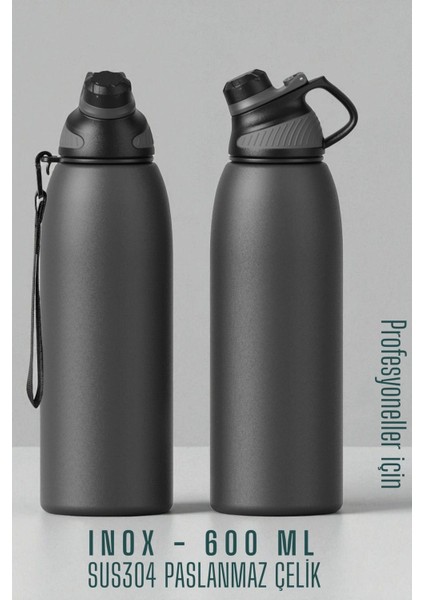 Inox Çelik Termos - 600 ml SUS304 Çelik Termos Profesyonel Gri 722129