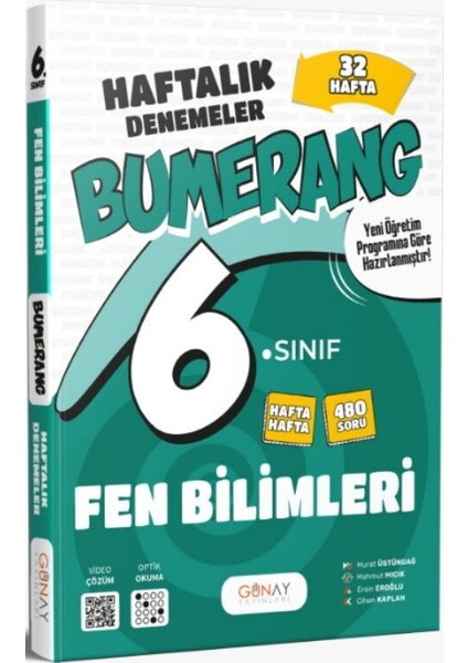 6. Sınıf Fen Bilimleri Bumerang 32 Haftalık Denemeler Günay Yayınları