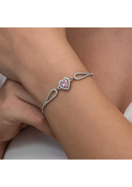 Gümüş Pembe Zirkon Taşlı Kalp Bileklik fiyatları