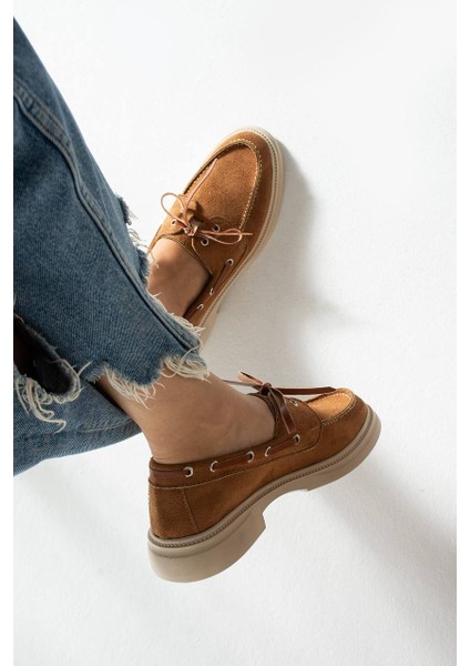Kadın Günlük Taba Süet Loafer Ayakkabı