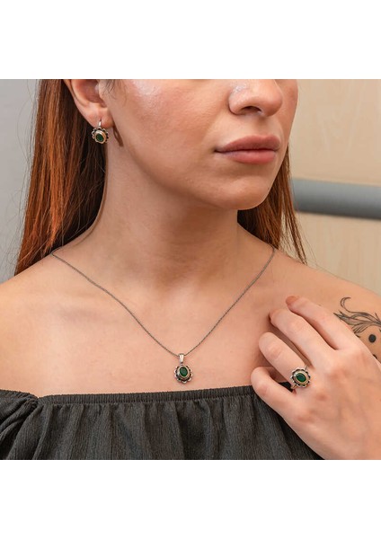 Gümüş Yeşil Çiçek Desenli Otantik Kadın Set fiyatları