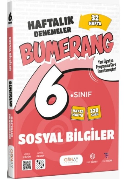 6. Sınıf Sosyal Bilgiler Bumerang 32 Haftalık Denemeler Günay Yayınları