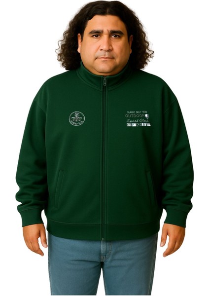 Erkek Büyük Beden 122-158 Kilo Arası Için Uygun Pamuklu Geniş Kalıp Dik Yaka Fermuarlı Sweat Mont