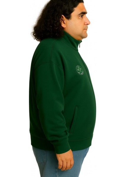 Erkek Büyük Beden 122-158 Kilo Arası Için Uygun Pamuklu Geniş Kalıp Dik Yaka Fermuarlı Sweat Mont modelleri