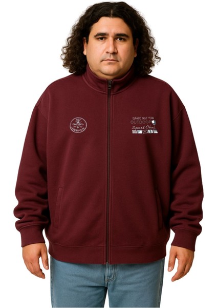 Erkek Büyük Beden 122-158 Kilo Arası Için Uygun Pamuklu Geniş Kalıp Dik Yaka Fermuarlı Sweat Mont