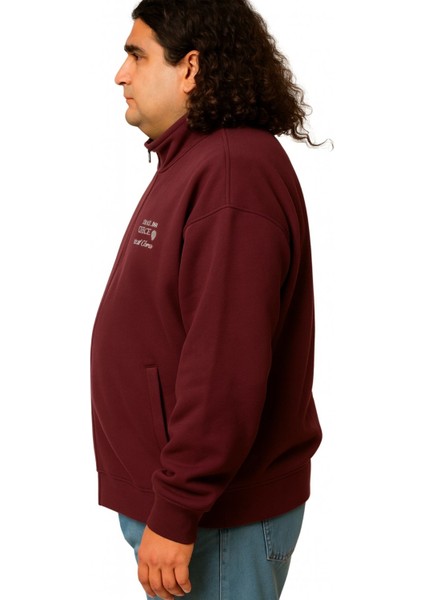 Erkek Büyük Beden 122-158 Kilo Arası Için Uygun Pamuklu Geniş Kalıp Dik Yaka Fermuarlı Sweat Mont fiyatları