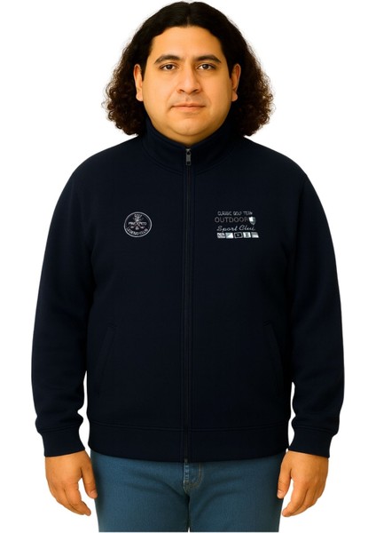 Erkek Büyük Beden 122-158 Kilo Arası Için Uygun Pamuklu Geniş Kalıp Dik Yaka Fermuarlı Sweat Mont