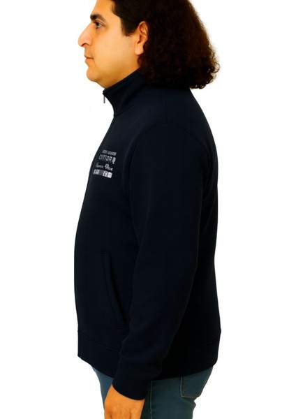 Erkek Büyük Beden 122-158 Kilo Arası Için Uygun Pamuklu Geniş Kalıp Dik Yaka Fermuarlı Sweat Mont fiyatları