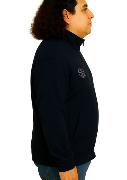 Erkek Büyük Beden 122-158 Kilo Arası Için Uygun Pamuklu Geniş Kalıp Dik Yaka Fermuarlı Sweat Mont modelleri