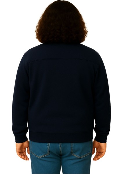 Erkek Büyük Beden 122-158 Kilo Arası Için Uygun Pamuklu Geniş Kalıp Dik Yaka Fermuarlı Sweat Mont fırsatları