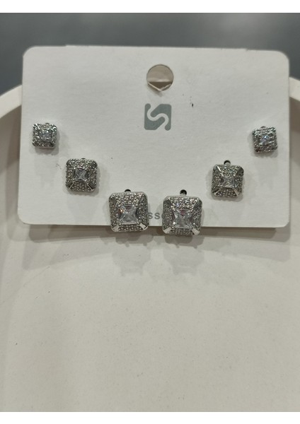 Bijuteri Gümüş Taşlı - Incili - Kalp ve Kelebek Desenli Sallantılı Çoklu Metal Kadın Küpe Jewelry