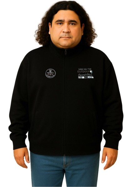 Erkek Büyük Beden 122-158 Kilo Arası Için Uygun Pamuklu Geniş Kalıp Dik Yaka Fermuarlı Sweat Mont