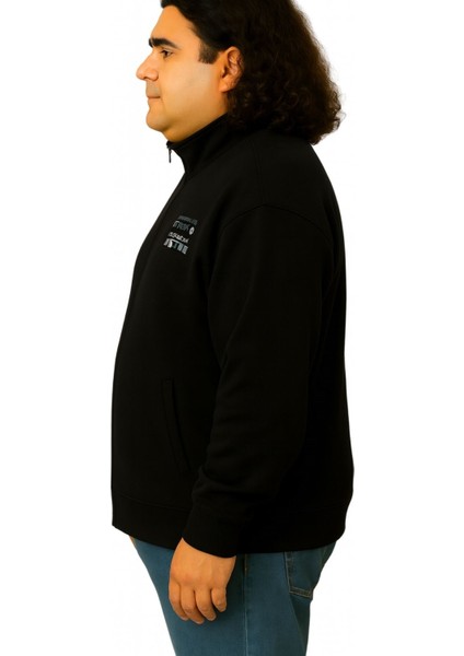 Erkek Büyük Beden 122-158 Kilo Arası Için Uygun Pamuklu Geniş Kalıp Dik Yaka Fermuarlı Sweat Mont modelleri