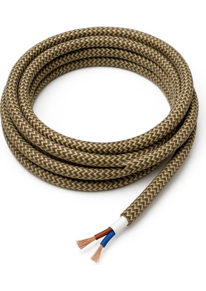 Dekoratif Kumaş Aydınlatma Elektrik Kablosu (2*0,50 Ttr) (Haki Kahve Zigzag) 1 Metre