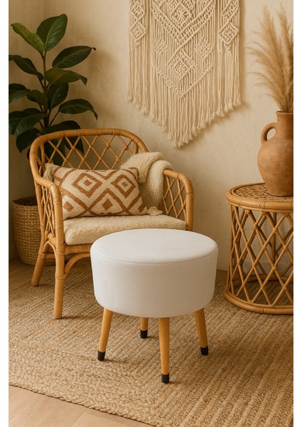 Puf Koltuk Bench Tabure – Beyaz - Ahşap Ayaklı indirimleri