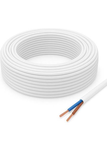 Aydınlatma Elektrik Kablosu (2*0,50 Ttr Yuvarlak Tip) (Tam Bakır) Beyaz 3 Metre