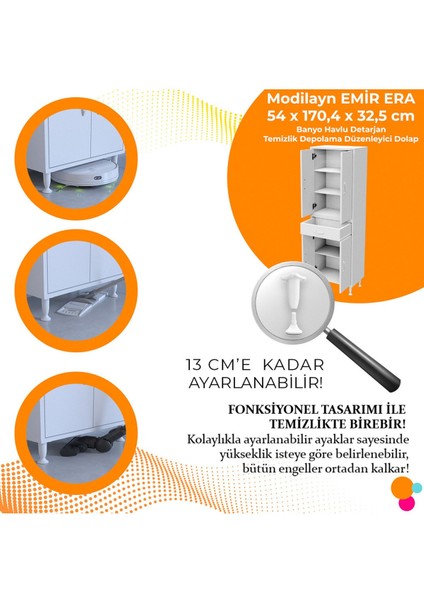 Emir Era 54 x 170,4 x 32,5 cm Mutfak Dolabı 4 Kapaklı Tek Çekmeceli 5 Bölmeli Çok Amaçlı Dolap