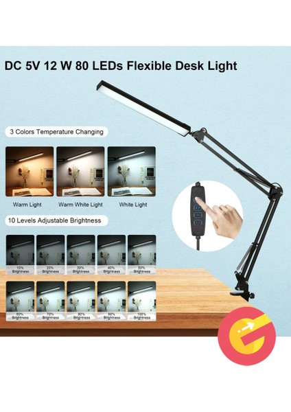 Sıkıştırmalı Metal 3 Renk Modlu Katlanabilir LED Işık Klipsli Masa Lambası 10 Parlaklık Seviyesi fiyatları