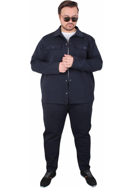 Mocgrande Erkek Büyük Beden Çift Cep Kapaklı Eşofman Takım TK25605 Lacıvert